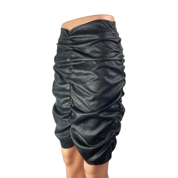 Hyfve Women's Black Faux Leather Vegan High Waist Ruched Pencil Mini Skirt Sz S - Picture 3 of 7